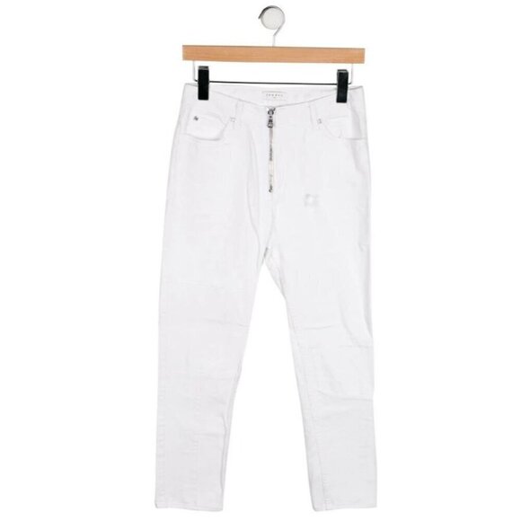 Sandro Mid-Rise Straight‎ Leg Distressed Denim Jeans White Women's Size Medium 8 - Picture 1 of 9